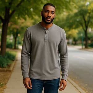 COPPER OAK HENLEY Shirt Long-Sleeved Gray Quarter Button Men's Size XL NWT